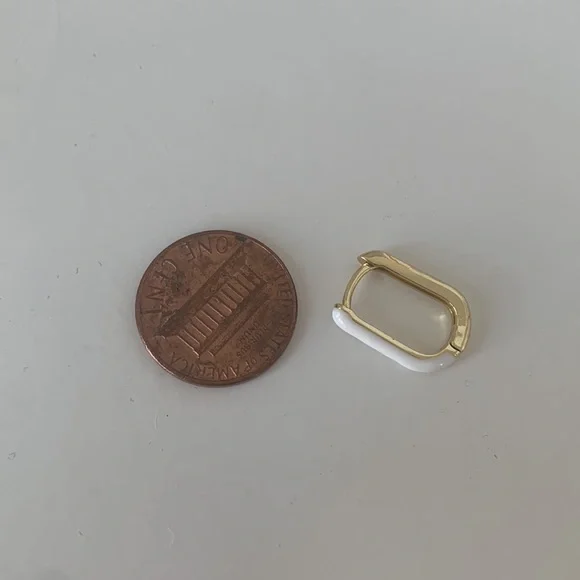 white and gold oval hoops enamel petite dainty hoop earrings - Picture 7 of 9